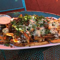 Lebanese Fries with no lamb and vegan Tzatziki  at Gypsy Queen in Asheville