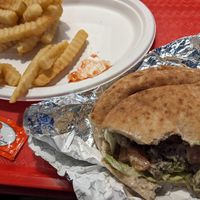 Falafel sandwich and fries at Shahrazad Middle Eastern in Milwaukee