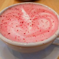 Beetroot latte with pea protein mylk at 269 Vegan in Perth