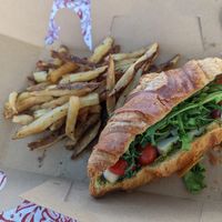Ignore the chips. They are from a different restaurant. The croissant pesto sandwich was to die for! My favourite one!   at Vegan Danish Bakery in Toronto