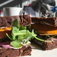 Tomato arugula melt at Vegan Danish Bakery in Toronto