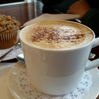 Capucchino and pumkin muffin at Vegan Danish Bakery in Toronto
