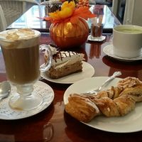 Caramell latte, mocca cheesecake, pecan chocolate squirrel at Vegan Danish Bakery in Toronto