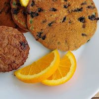 Blueberry pancakes with orange butter & sausage at Sundogs Bed and Breakfast in Shepherdstown