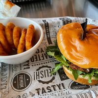 The onion rings were divine and the White Cheddar Chickun Bacon Ranch was amazing! Order this and your mouth will be happy! at Bumbling Bee in Virginia Beach