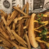 Coney Island dog with Cajun fries  at Bumbling Bee in Virginia Beach