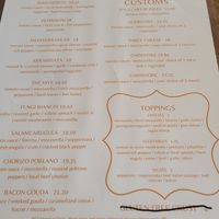 Pizza menu at Smartmouth Brewing Pilot House in Virginia Beach