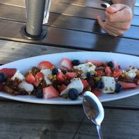 Coconut custard (tofu based) with fruits and pistachios  at Northern Lights Winery in Prince George