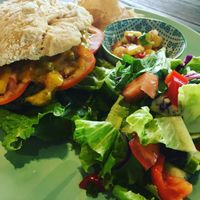 Tasty vegan burger in home made vegan bread at AIRbarre Cafe in Phuket