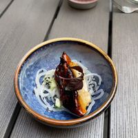 Vegan mushroom and glass noddles appetiser   at Lento in Hasselt