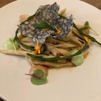 King oyster mushrooms with garlic, samphire and tapioca cracker.  at Lento in Hasselt