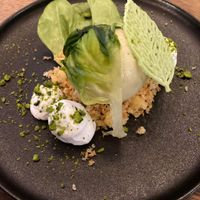 Pistachio ice cream with coconut and lettuce.  at Lento in Hasselt