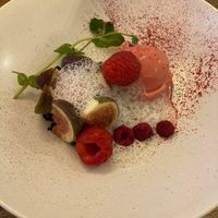 Raspberry parfait with figs and lavender.  at Lento in Hasselt