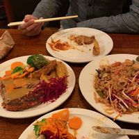 Don’t mind the mess, we were starving, and I remembered to take a photo during half time.  at The Naam in Vancouver