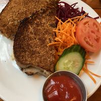 Vegan grilled cheese with extra ketchup   at The Naam in Vancouver