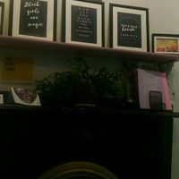 Lovely old fireplaces and art at Glitter Bean in Halifax