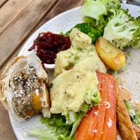 Vegan Squashage and mushroom roll with vegetables and mash  at The Boat Inn in Sprotborough
