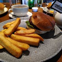 Moving Mountains burger with chips (April 2022) at The Dormouse in York