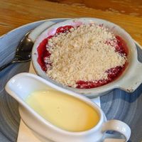 Vegan crumble & custard at The Fox House in Hope Valley