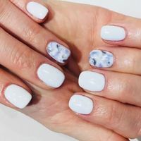 Builder gel + hand painted marble feature nail  at Lady Luxe Nails in Crows Nest