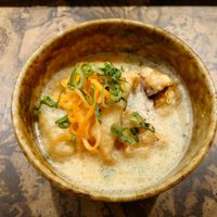 The gyozas came in a soup, very tasty. at Kyoto Engine Ramen in Kyoto