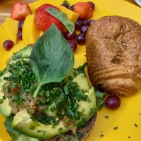 Vegan sandwich, pain au chocolat and fruit salad at Appeltje Eitje - Centre in The Hague