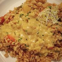 Rice with coconut curry milk and veggies at L'Hortet in Barcelona