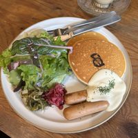 Sausages and pancake  at Vegan Cafe PQ's in Tokyo