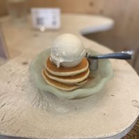 Pancakes with ice cream and caramel sauce (not pictured)  at Vegan Cafe PQ's in Tokyo