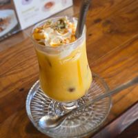 Pumpkin latte at Vegan Cafe PQ's in Tokyo