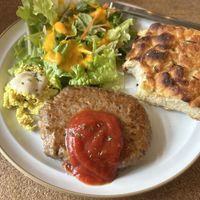 Hamburg steak with focaccia   at Vegan Cafe PQ's in Tokyo