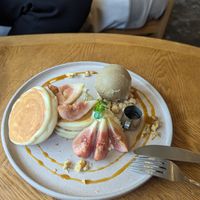 Earl grey ice cream with fig pancakes at Vegan Cafe PQ's in Tokyo