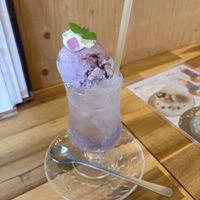 hydrangea drink  at Vegan Cafe PQ's in Tokyo