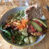 Mini sweet potatoe burger and side salad at The Cow Bog in Londonderry