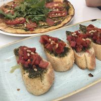 Vegan pesto pizza and pomodoro bruschetta  at Raffy Bar and Gelato in Plovdiv