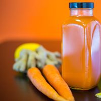 100% Organic Orange, Carrot, Apple, Lemon, Ginger at Raw Earth Juicery in Fresno