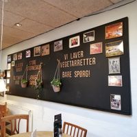 "We make veggie dishes. Just ask!" at Café Fru Dax in Romo