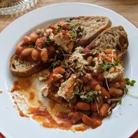 Hula Beans on Sourdough, minus one bite! at Hullabaloo in Ipswich