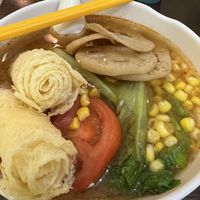 Cart Noodles in spicy soup with lotus roots, corn and soybean rolls at The Recipe 素食譜 in Kowloon