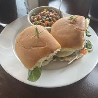 Black bean sliders with a side of black eyed peas salad  at Wild Thyme Cafe in Kanab