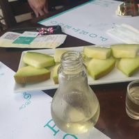 Melon with limoncello made with raki, on the house! at Portego in Crete