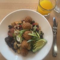 Vegan Hash and fresh OJ Aug 2024  at Frankie's Modern Diner in Victoria