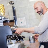 Locally roasted 'Hug & Punch' coffee at Barcode Mitra in Zagreb