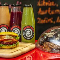 vegan burger, brownies, and smoothies at Barcode Mitra in Zagreb