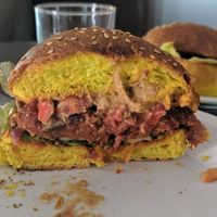 Red burger. So good, a bit of spice. at Barcode Mitra in Zagreb