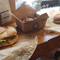 Shiitake sandwich, spicey black bean burger and poutine...OMG! at Copper Branch in Kingston