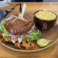 Buffalo chickn sandwich and creamed corn  at The Wayside Cafe & Deli in Olympia