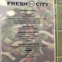 Vegan menu that’s on the wall next to the counter  at Fresh City in Charlton