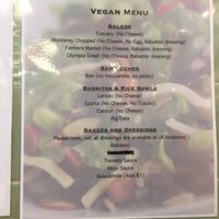 Vegan menu at Fresh City in Charlton