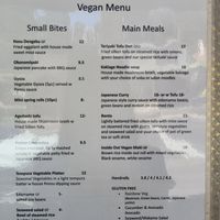 vegan menu at Sushi Express in Belgrave